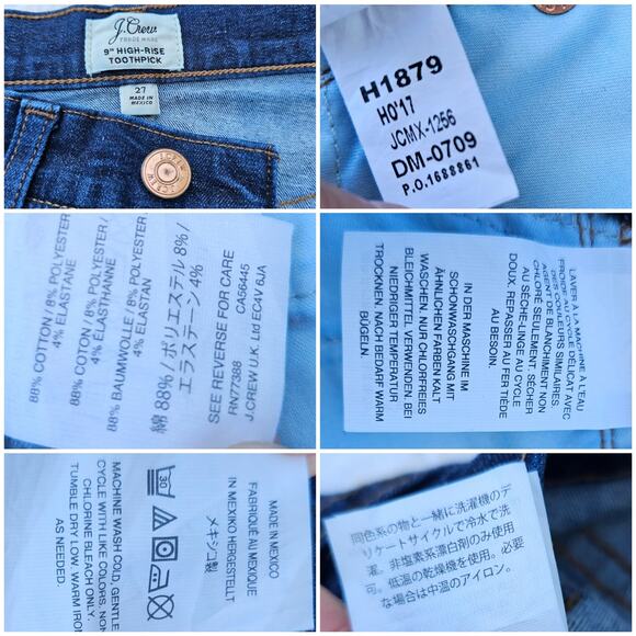 Dark Wash Skinny Jeans J. CREW 9" Toothpick Size 27 Hi Rise Crop Stretch Denim - Picture 4 of 9